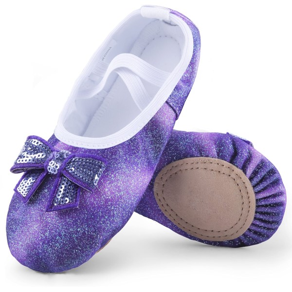 Flickor Split Sole Bow Knot Sequin Balettskor, Lätta Mjuka Dansskor För Performance Practice Yoga Purple CN32(EU31.5)