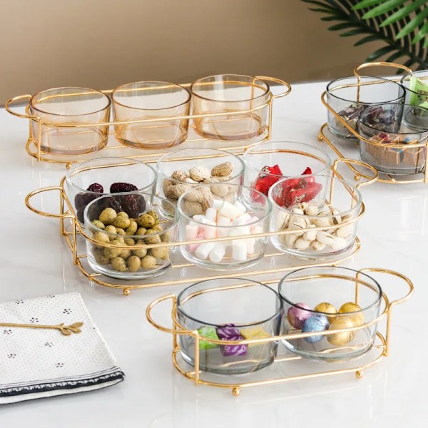 Nordisk Frugt Dessert Snacks Servering Fade Glas Skål Med Låg Fest Slik Nødder Salat Retter Plade Kage Mad Køkken Plade Grey- 3BowlSet