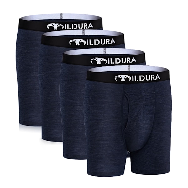 100% Merino Ull Boxer Brief Män Merino Ull Underkläder Base Layer Merino Boxer Briefs Underbyxor Mjuk Fukt Andningskväll 4 Pack-Navy XL