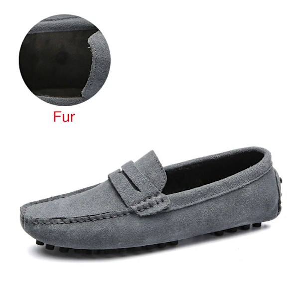 Dekabr Stora Storlek 49 Män Loafers Mjuka Moccasins Hög Kvalitet Våren Höst Äkta Läder Skor Män Varm Platt S Körskor 02 Fur Gray 7