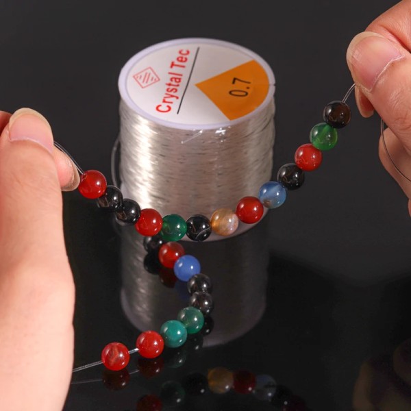 Plast Crystal DIY Beading Stretch Cords Elastisk linje med pärlnålar Sax Trådsnöre jeweleri tråd Strängtråd 0.8mmX8M White