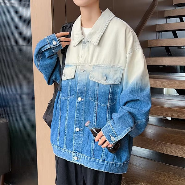 Gradientti Denim Takki Miehet 2023 Uusi Kevät Löysä Korealainen Tyyli Amerikkalainen Retro Hong Kong Tyyli Takki Syksy Ja Talvi Blue XXL