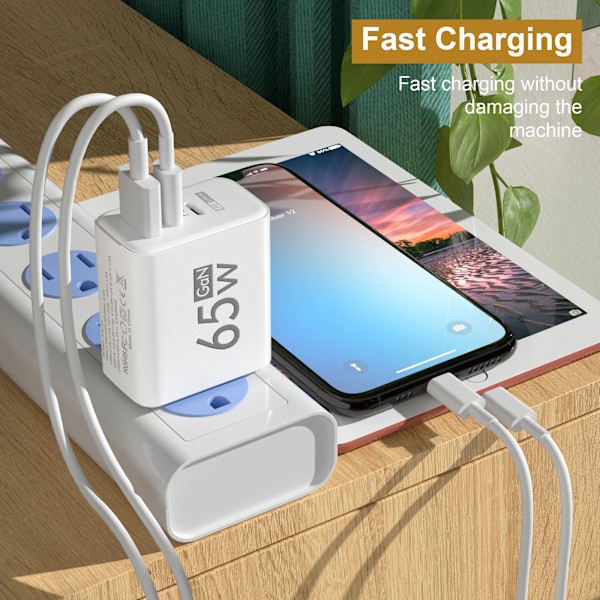 Pd 65W Usb C Laddare Gan Snabbladdning 3.0 Typ C Telefon Adapter För 15 14 Samsung Xiaomi 3 Portar Snabbt Väggladdare EU Plug White