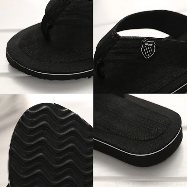 Rento Tofflor För Män Flip Flops Strand Sandaler Sommar Icke-Slipp Platta Slides Män Tofflor Inomhus Skor Man Man Man Slipp Perre Black 40(25cm)