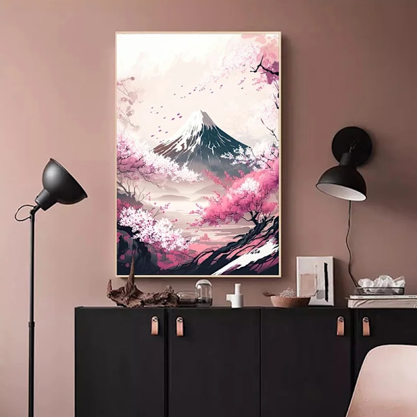 Japanska Körsbär Blossom Fuji Berg Sunset Tokyo Scenery Poster Hd Tryckt Canvas Målning Vägg Konst Bilder Rum Hem Inredning SKU-02 40x60cm No Framed