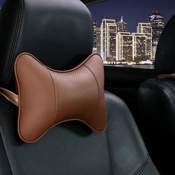 Bil Universal Seat Headrest Dubbel Sida Pu Läder Hals Minne Kudde Huvud Stöd Beskydd Kudde Kudde Auto Rese Tillbehör Brown 1pc