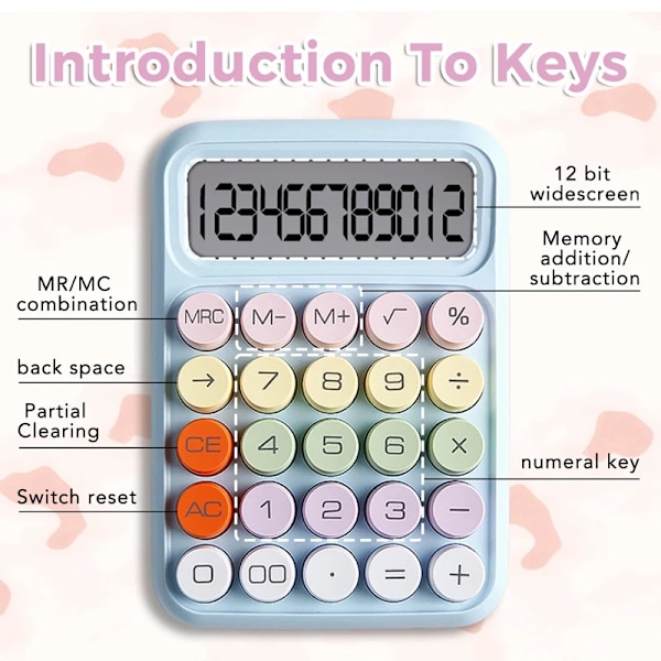 Tangentbord Regnmaskine Office 12-cifret Mekaniske Knapper Lommeregner Sød Candy Farve Skole Leverancer Studerende / Finans Pakke Blue