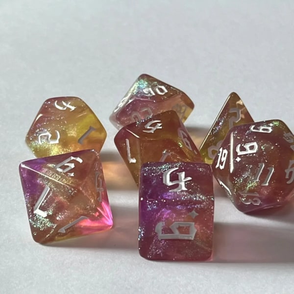 7 stk. Sæt med to farvede polyhedriske smukke terninger D4 D6 D8 D10x2 D12 D20 Digital 20-sidet sæt til bordspil DND Brætspil TRPG Purple Gold