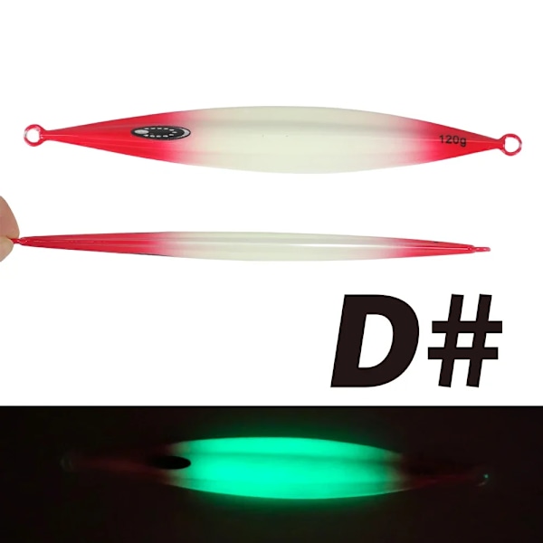 SUPERLURES Ny Metalljigg 120g-300g Långsamt Sjunkande Lysande Strömlinjeformad Långkastande Jigg Saltvatten Djuphavsfiskebete Hårdbete Red and Luminous 120g