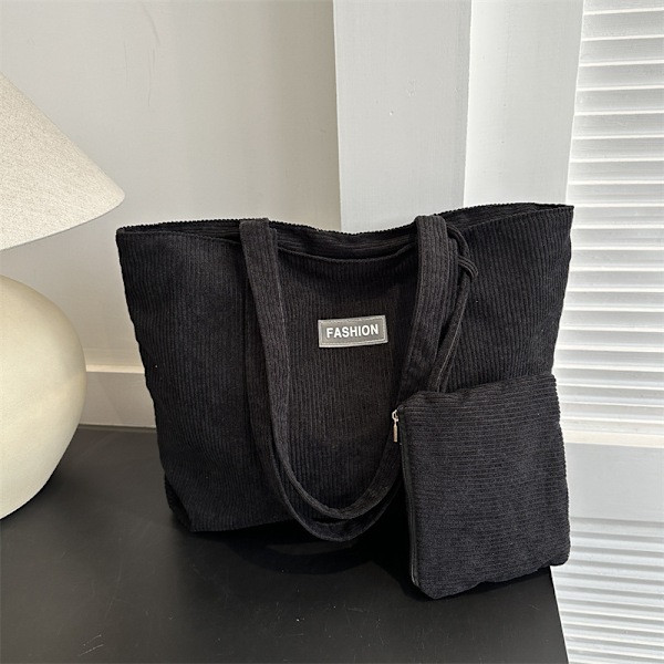 Ny dametaske kunstnerisk stribet håndtaske pendler stor kapacitet casual kludtaske all-match skulder tote taske Black Plus Small Bag 38.5*28.5*9