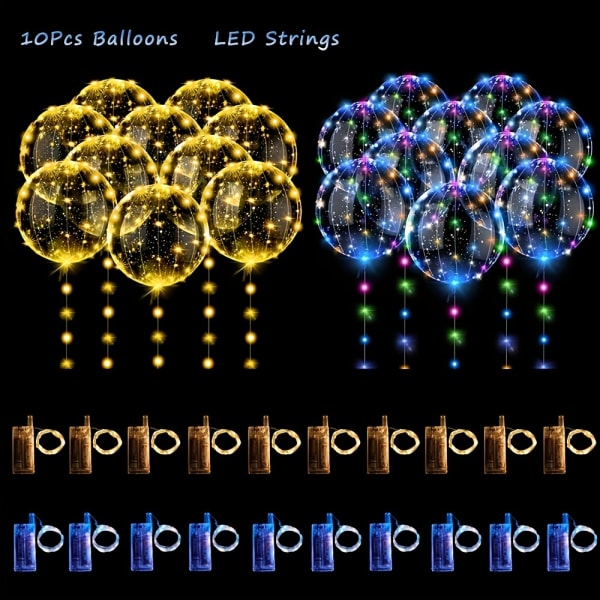 10st, LED Light Up BoBo Ballonger Färgglada String Lights Bubble Ballonger Helium För nyår Födelsedag Bröllopsfest Dekoration, Födelsedag Foto rekvisita Colored Light