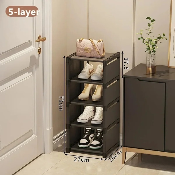 5/6/7/8 Stapelbart Skoskåp Utrymmesbesparande Sneaker Organizer för vägghörnskor Hylla Justerbar Skoskåp Skoförvaring Black-5-layer