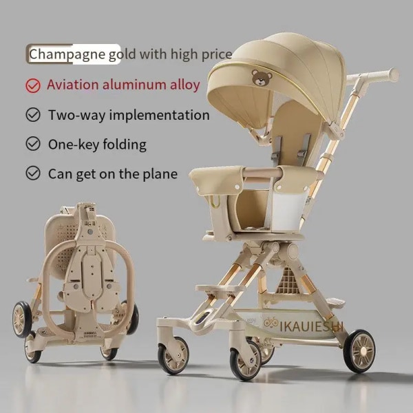 Barnvagn Lättvikts hopfällbar resevagn för nyfödda tvåvägs vridbar sits Fyrhjulig anti-skotbordbar baby NO-1