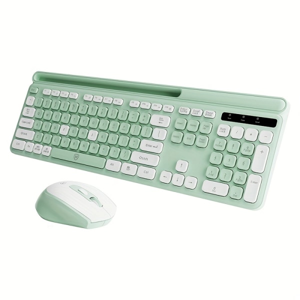 Trådlöst tangentbord och muskombination för Windows och Mac OS, tangentbord och mus i full storlek färgglad med USB mottagare och telefonvagga för bärbar dator Avocado Green [Green + White]