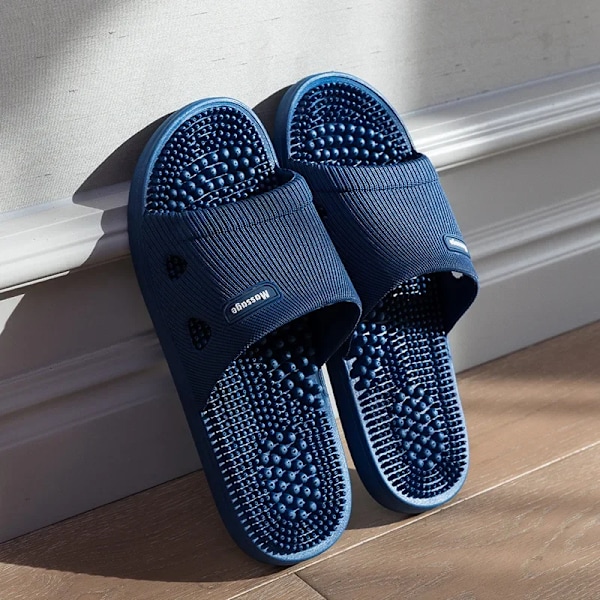 Ensfarvet Mænd Tøfler Badeværelse Anti-Slip Massage Sandaler Kvinder Enkel Blød Bund Sundhedssko Zapatillas Casa Hombre Dark Blue 44-45