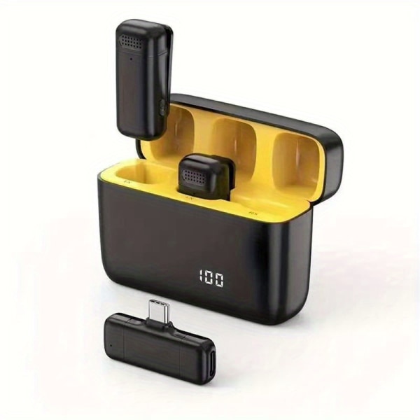2-pack professionell trådlös Lavalier-mikrofon - Plug & Play för IPhone, IPad, Android, kamera, dator - perfekt för YouTube, TikTok, intervjuer Yellow-Type-C
