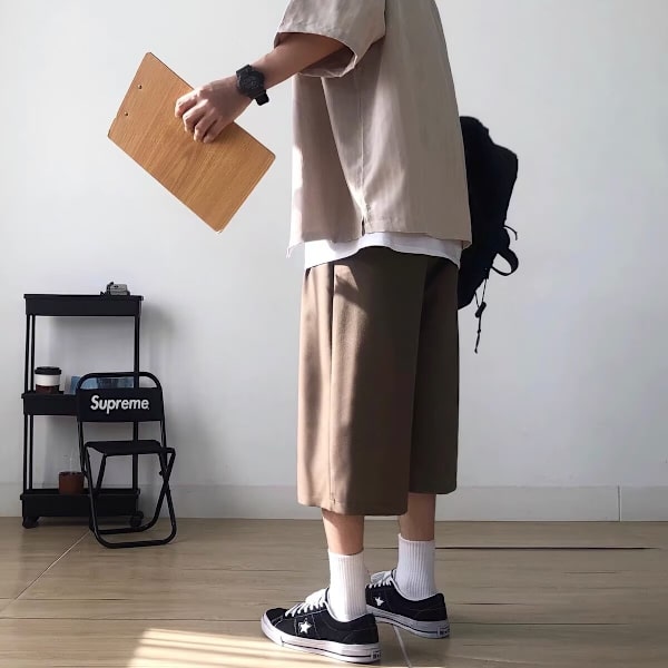 Sommer Tynde Shorts Mænd Hong Kong Style Trendy Løs Capri Bukser Ungdom Mode Og Smart Casual Bukser 2024 Ny Black L
