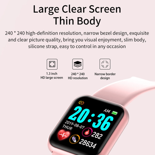 D20 Smart Watch Dam Herr Vattentät Bluetooth Puls Fitness Tracker Y68 Smart Armband Sport Smartwatch för IOS Android WHITE