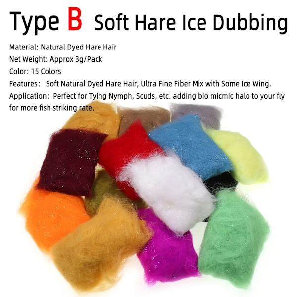 3g/Pakke Blød Naturlig Hare Dubbing Fluestikningsmateriale Ice Wing Dubbing Materiale Flash Sparkle Kanin Hår Til Nymfe Scuds 1Pack Black A1