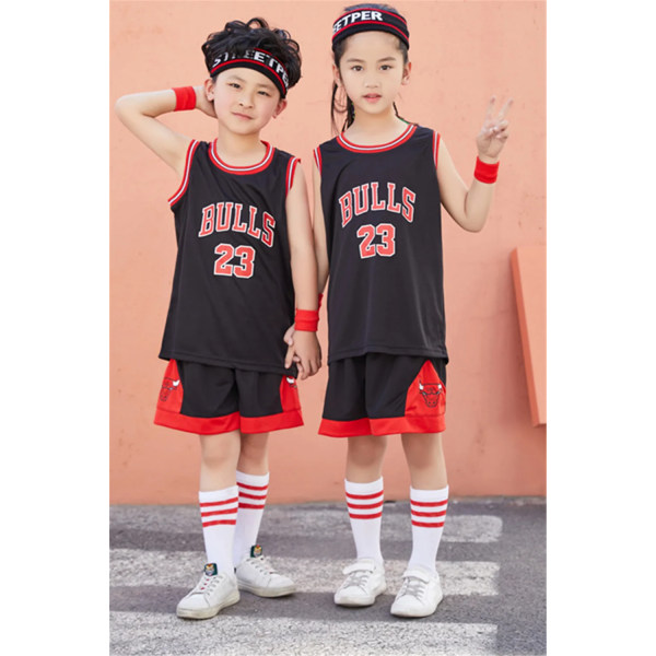 NYTT 23/24 pojkeflicka Bulls No. 23 Baskettröjor Set grundskoletröja leklagsuniform träningsväst black (5-6Y)-kids-20