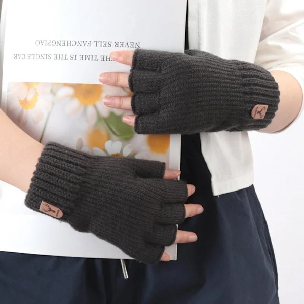 Unisex Elastiska Stickade Handskar Män Kvinnor Vintervärme Tjock Cashmere Fingerlös Ridning Mysigt Skrivning Kontor Drivinghandskarar Dark Grey