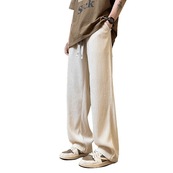 2024 Forår Og Efterår Draperende Effekt Ice Silk Casual Bukser Mænds Sommer Tynd Avanceret Mode Loose Lige Bukser Wine Red XXL