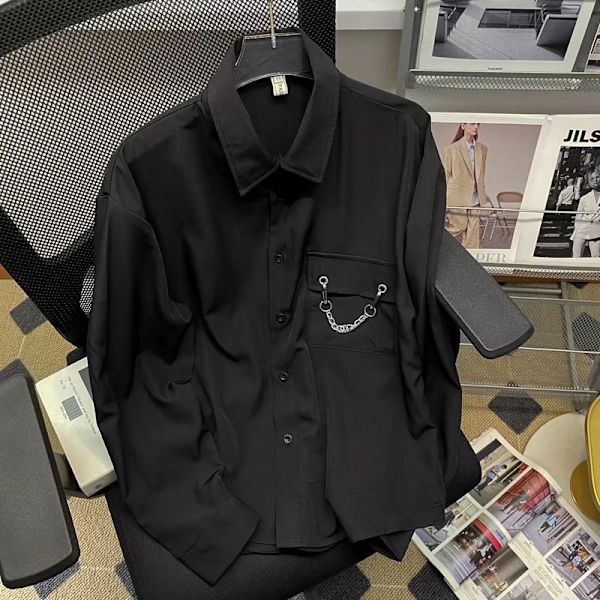Vita Mäns Tröja 2023 Ny Mode Harajuku Style Casual College Style Spring Lång Ärm Ice Silk Skjorta Trendig Våren Och Hösten. N Black XXL