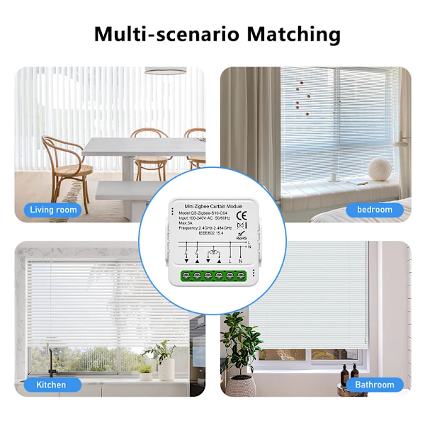 Wifi/Zigbee-gardinautomationsmodul, rullgardinsbrytare, ansluten rullgardin, elektrisk motor, fungerar med Home Zigbee Version