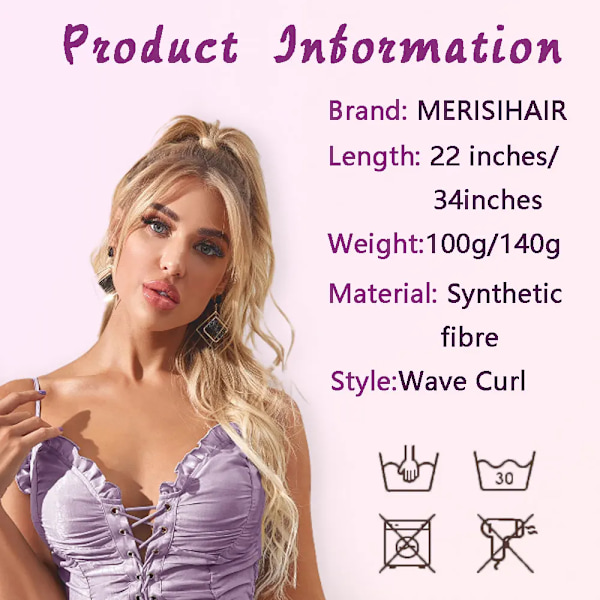 Merisihair Syntetiska Majs Vågiga Långa Ponytail För Kvinnor Hårpiece Wrap Runt Hårpiece Hår Extensions Svart Brun Pony Tai Tai Hårförlängningar L Q19-1 34inches