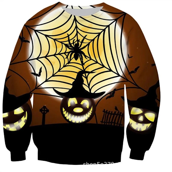 3D Tryckt Halloween Pumpa Tröja Män Tecknad Bat Spider Mönster Pullovers Långa Ärmar Höst Casual Round Hals S Weatshirt Swea-YSY013620 100  (4T)