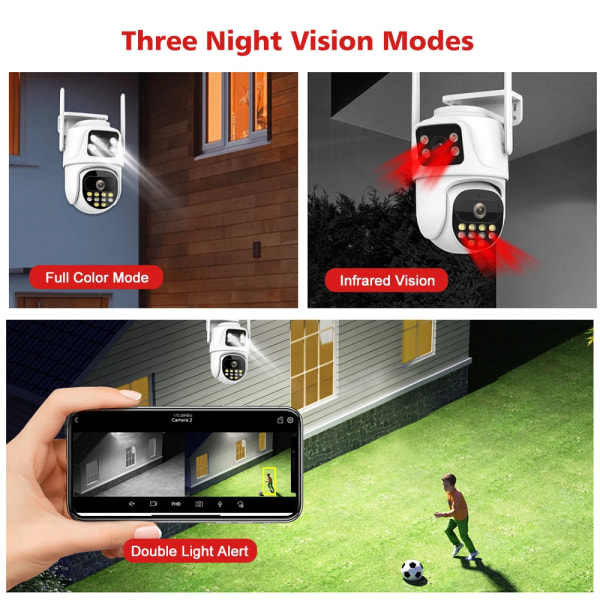 8 MP Dual Screen och Dual Lins Wifi Övervakningskamera Ai Auto Tracking Färg Night Vision Bluetooth Outdoor PTZ-säkerhetskamera EU Plug 8MP Add 64G Card