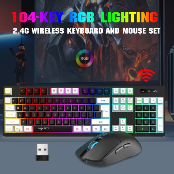 104-Keys 2.4G film trådlöst tangentbord Mus Set RGB Switchable Light Uppladdningsbart svart och vitt färgmatchande mekanisk känsla Tangentbord för kontor Black And White