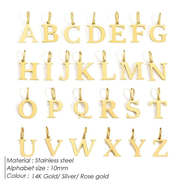 Brev Alfabet Initial 10Mm Charm Hängande Smycken Guld Pläterade Rostfritt Stål Enkel Pvd Pläterade Diy Halsbanda E Armband Smycken N