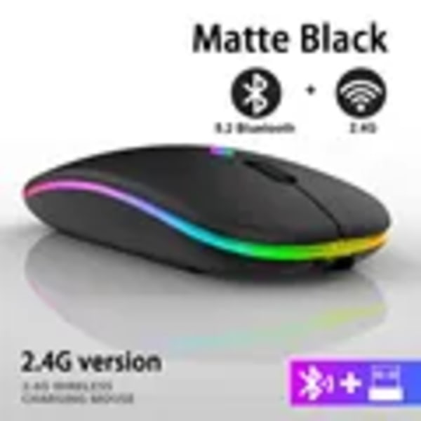 Wireless Mouse RGB Rechargeable Bluetooth Mice Wireless Computer Mause LED Backlit Ergonomic Gaming Mouse for Laptop PC 3600DPI Black