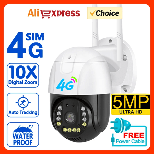 4G Simkortskamera Utomhusfabrik OEM 5MP Starlight V380 Pro Monitorkamera 4G Simkort LTE Säkerhet CCTV 4G CCTV PTZ IP-kamera AU Plug WiFi Cam Add 128GB