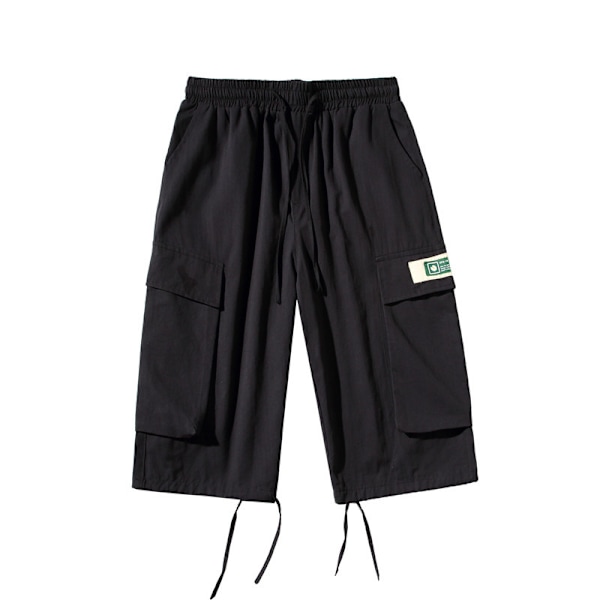 Straight Cargo Capri Byxor Mäns Sommar Utomhus Slitar Mode Studenter Loss Casual 7 Poäng Short Byxor Mäns Hong Kong Style Street. Black L