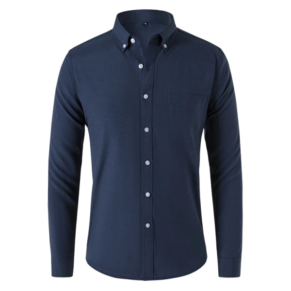 M-5XL herrskjorta vår och höst Oxford skjorta i bomullstyg Långärmad enfärgad pikétröja Business Casual Fit Top Blue 4XL