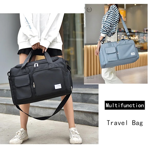 Rejsetaske til håndbagage med stor kapacitet - Weekender Overnight Duffel Tasker med sko-rum Sports Fitness Tasker til kvinder Blue