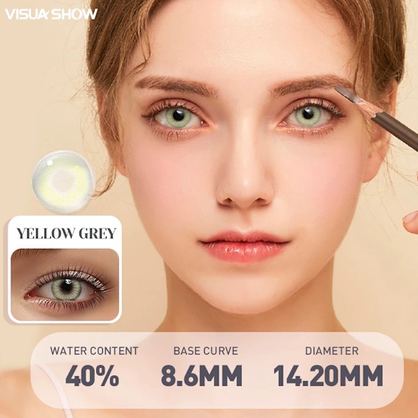 Visuashow Aurora 2 Pcs Årligt Använda Färgade Kontaktlinser Naturliga Färglinser För Ögon Skönhet Myopia Tact Lins -1. Klockan Till -8. 00 FA56 Yellow Grey 0