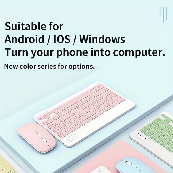 Flerfärgad trådlös set, miniportabel, tyst tangentbordsladdning, lämplig för iPad, surfplatta, bärbar dator, kontorsdatortangentbord Blue