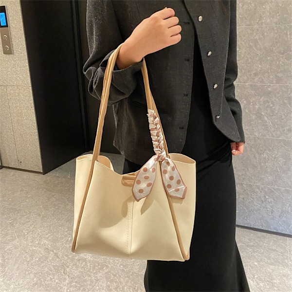 Retro väskor avancerad textur ny mode damväska axelväska stor kapacitet ins pendlare elegant tote väska White With Khaki