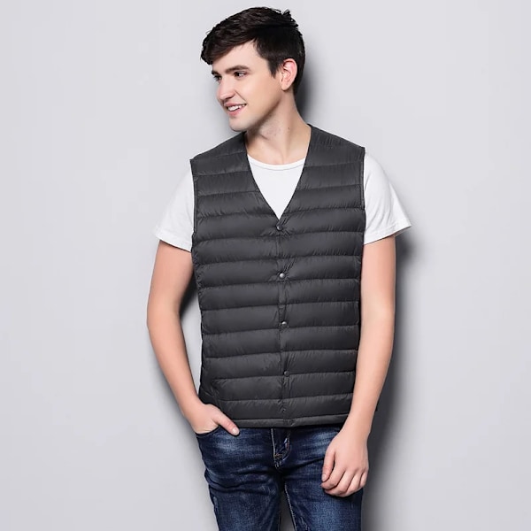 New Man Ultra Light 90% Duck Down Vest Spring Autumn Sleeveless V-Neck Vest Male Casual Winter Collarless Waistcoat Gray XL