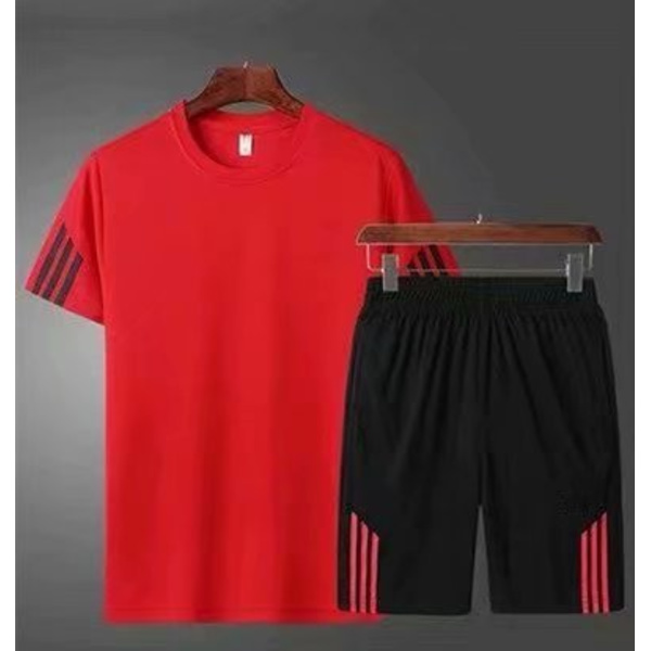 Sportsdräkt Mäns Sommar Casual Två-Del Fitness Kostym Morgon Löper Snabb Torra Kläder Lös Runda Nack T-Shirt Korta Ärmar White XXXL