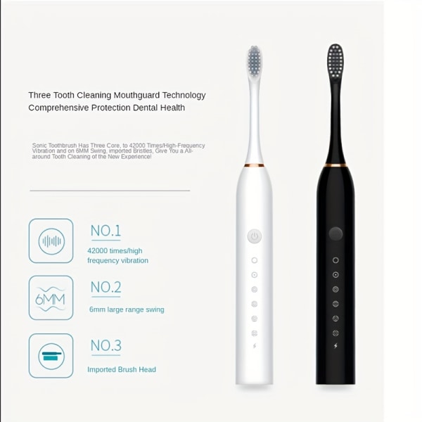 Sonic elektrisk tandborste, automatisk USB uppladdningsbar IPX7 vattentät tandborste Utbytbar tandborste, med 4st/8st utbytesborsthuvuden X3-White(Total 4 Heads)