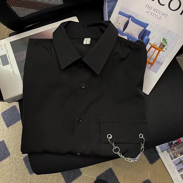 Vita Mäns Tröja 2023 Ny Mode Harajuku Style Casual College Style Spring Lång Ärm Ice Silk Skjorta Trendig Våren Och Hösten. N Black XXL