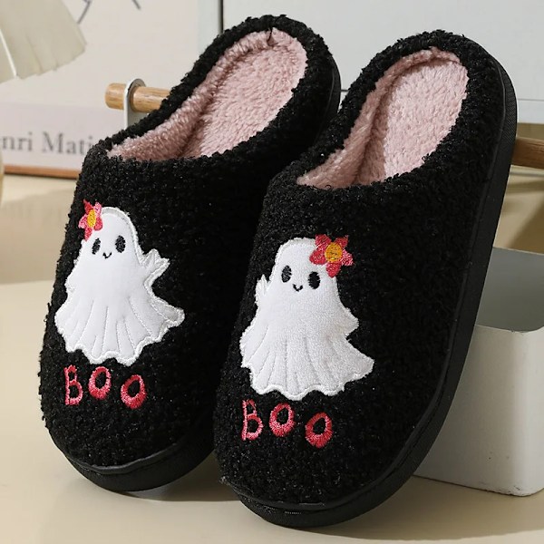 Halloween Style Hem Fluffy Toffpers Kvinnor Vinter Mjuk Sol Plysch House Toffpers Woman Flat Heel Casual Varm Bomull Skor 200 242 black 44-45