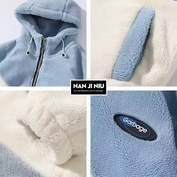Berber Fleece Bomullsrock Mäns Vinter Ny Lappverk Kontrast Färg Bomulls-Vadderade Kläder Trendy Tonårs Fleeces Vadderad Jacka Vinterkläder Blue XL