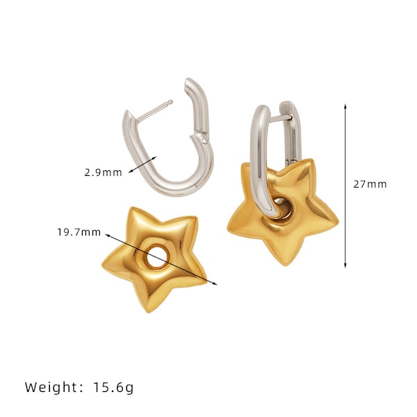 European And American Lucky Star Fransk Kontrast Färg Metal Fem-Pointed Stjärna Ovala Öratklipp Örhängen Färgbehållning As Shown In The Figure