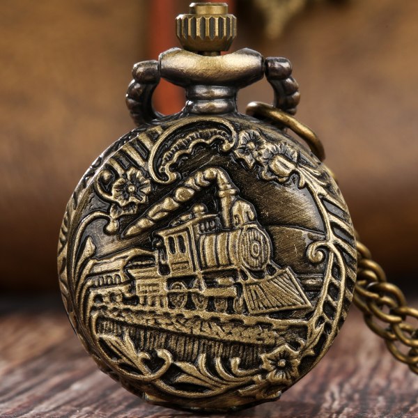 Ånglok tåg Kvarts Watch Vintage Halsband Watch Souvenirpresent till julen fars dag Bronze