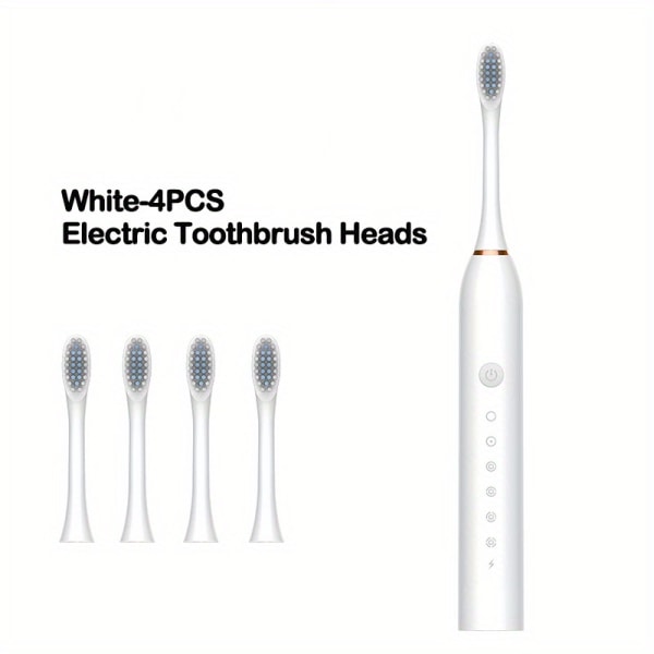 Sonic elektrisk tandborste för vuxna - laddningsbar, 5 lägen, IPX7 vattentät, smart timer, 60 dagars batteritid - perfekt för resor! White